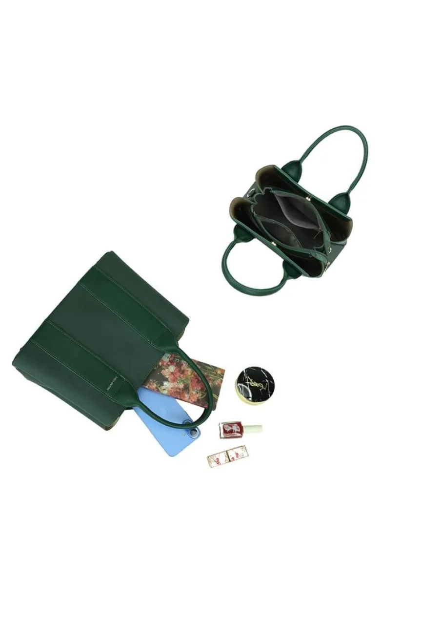 Groene Shopper met Dubbele Hengsels en Afneembare Schouderband