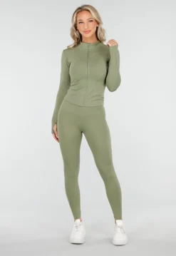 Groene Sportset met Strakke Legging en Sportjack