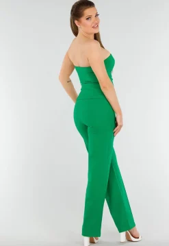 Groene Strapless Gilettop met Knopen en Elastische Band