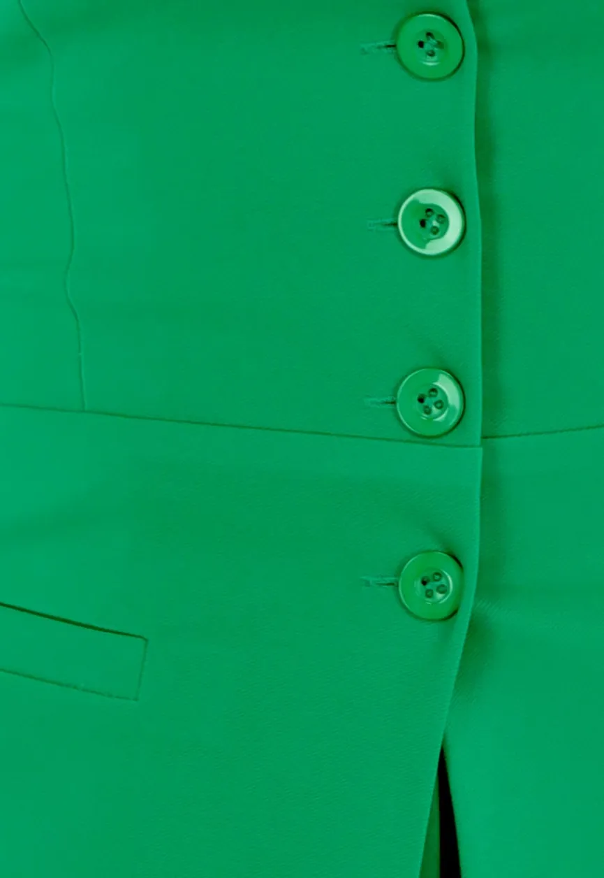 Groene Strapless Gilettop met Knopen en Elastische Band