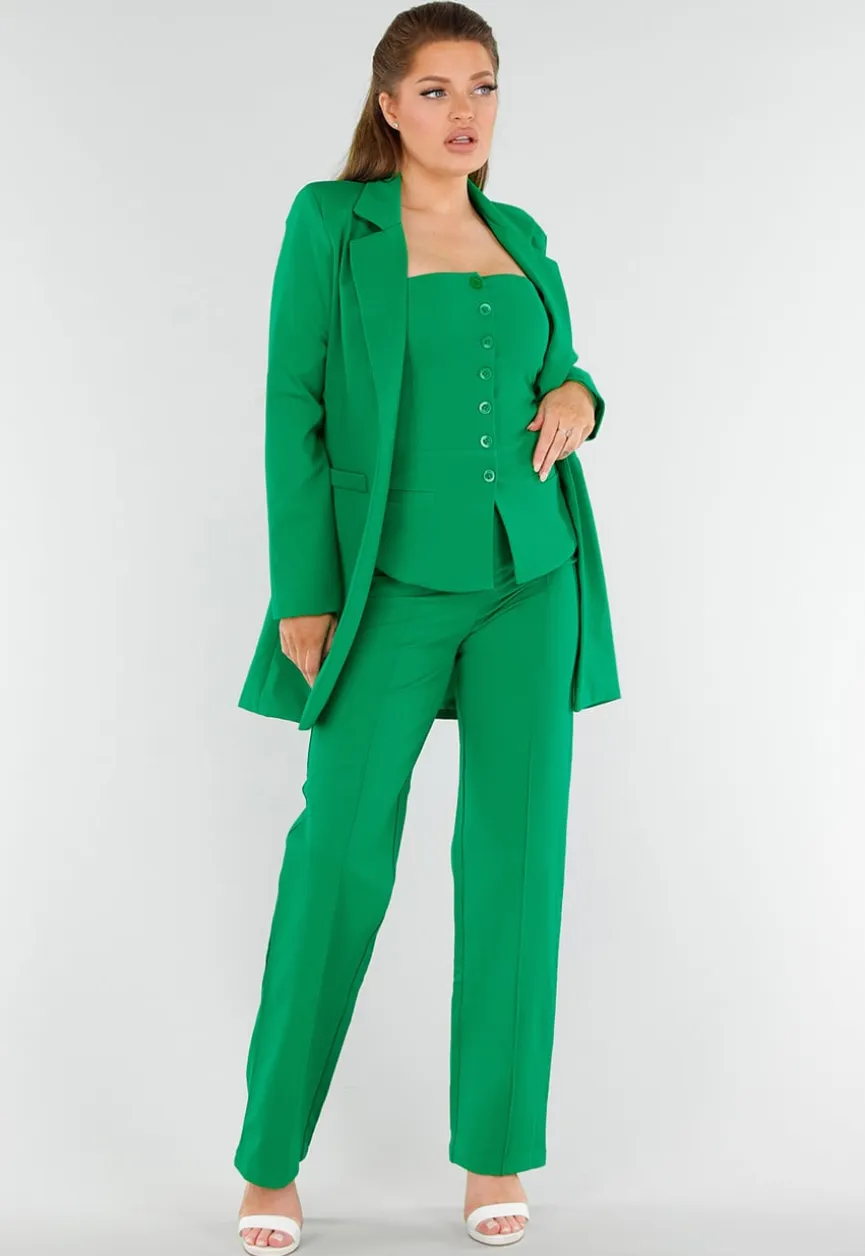 Groene Strapless Gilettop met Knopen en Elastische Band