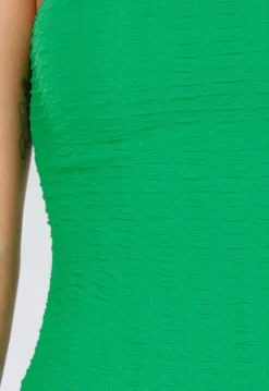 Groene Strapless Midi Jurk met Split en Stretch