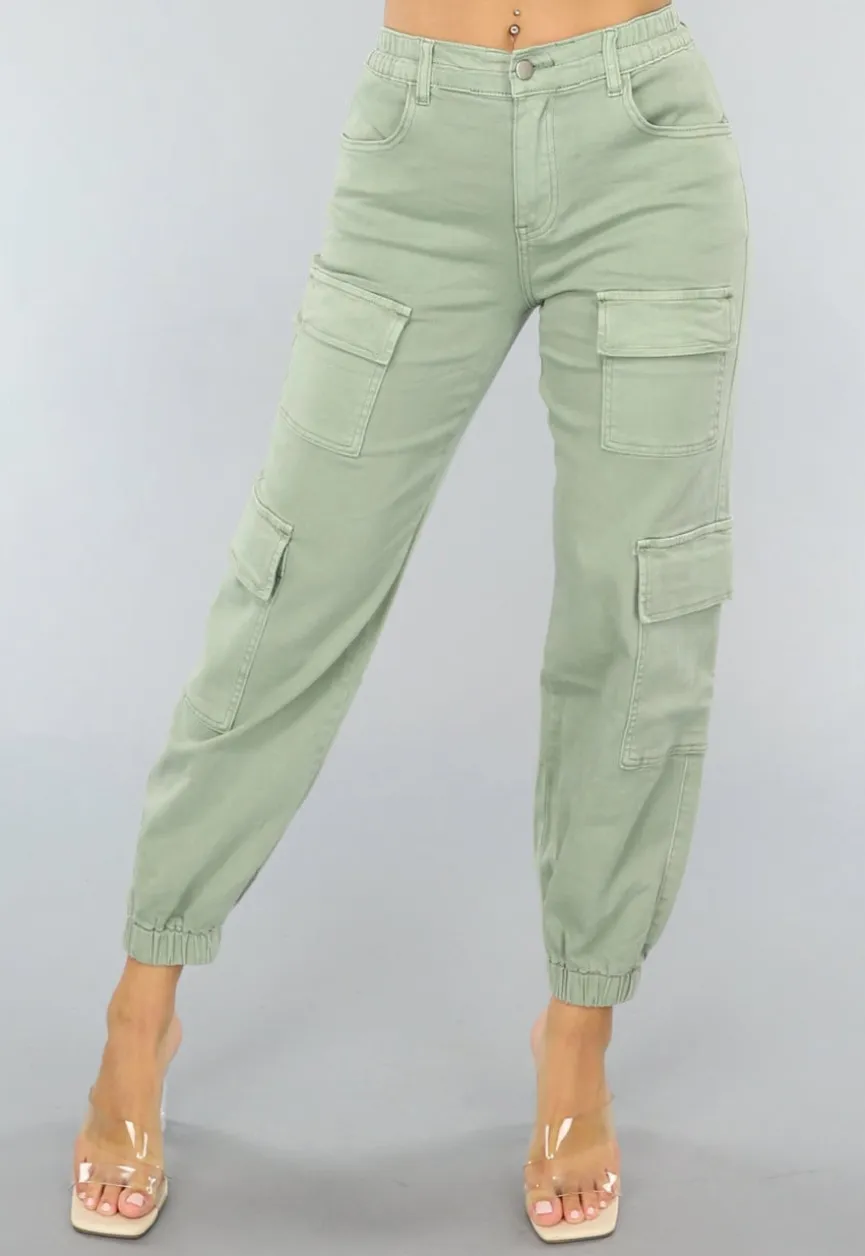 Groene Stretch Carpenter Broek met Zakken