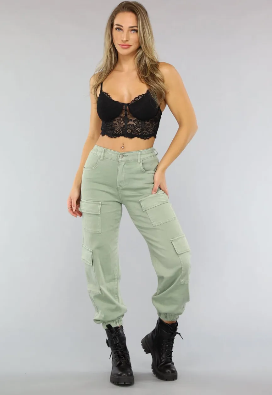 Groene Stretch Carpenter Broek met Zakken