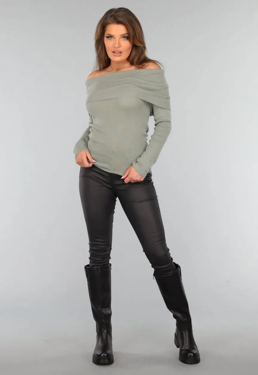 Groene Top met Omgeslagen Hals