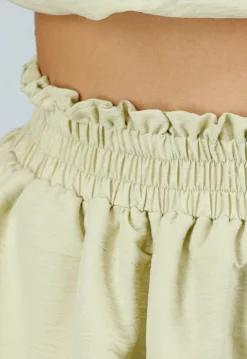 Groene Two Piece Set met Pof Detail, Strik Detail en Stretch