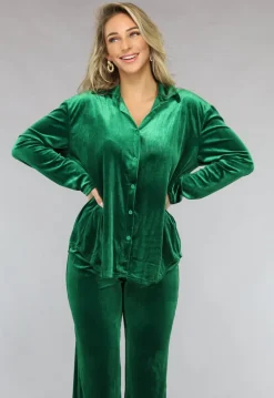 Groene Wide Leg Velvet Co Ord Set