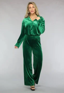 Groene Wide Leg Velvet Co Ord Set