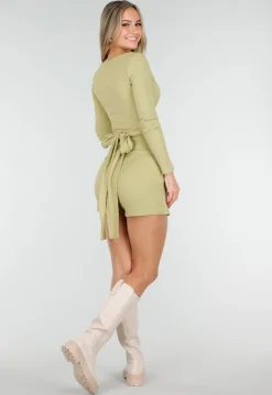 Groene Wikkel Top met Lange Mouwen en Stretch