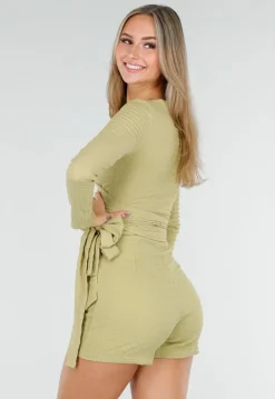 Groene Wikkel Top met Lange Mouwen en Stretch