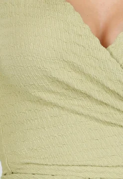Groene Wikkel Top met Lange Mouwen en Stretch