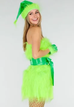 Groen Grinch Kostuum van Fluffy Stof met Ceintuur
