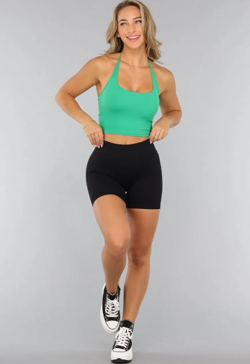Groen Sporthemd met Halter Hals en Open Rug