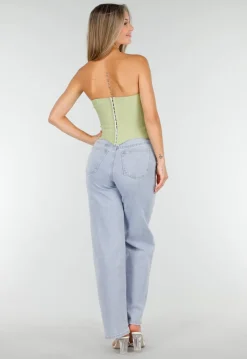 Groen Strapless Korset met Satijnen Veters