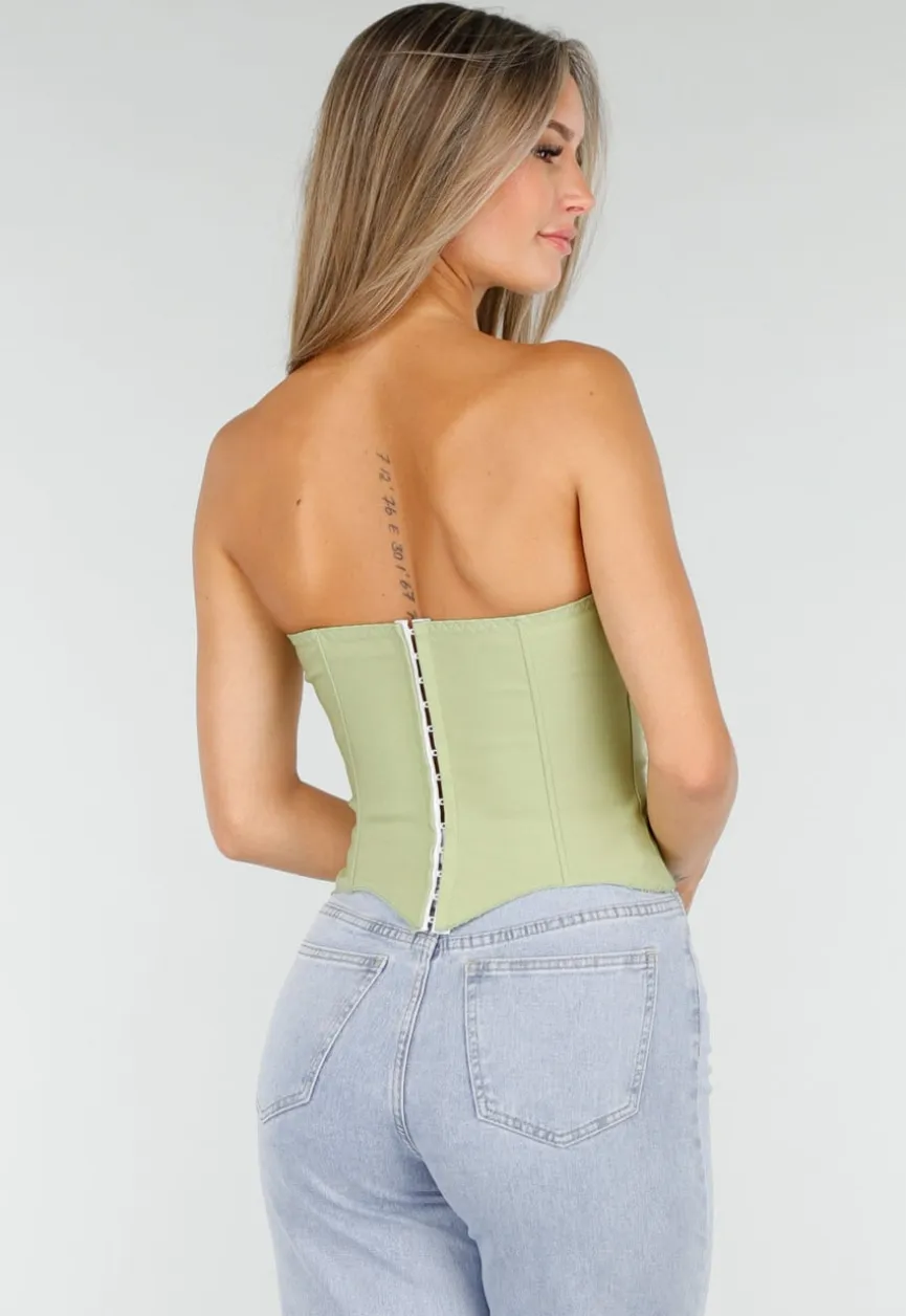 Groen Strapless Korset met Satijnen Veters