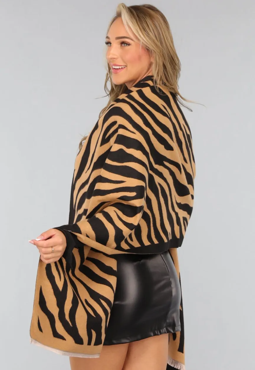 Grote Camel Zebra Print Sjaal