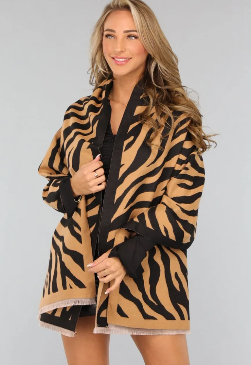 Grote Camel Zebra Print Sjaal