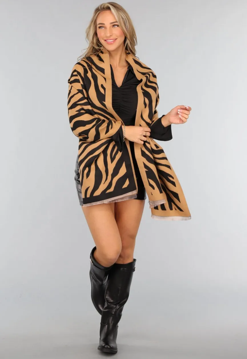 Grote Camel Zebra Print Sjaal