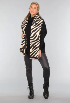 Grote Omslagdoek met Zebra Print in Beige