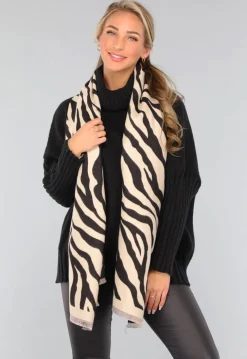 Grote Omslagdoek met Zebra Print in Beige