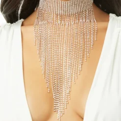 Grote Strass Choker met Strass Fringe