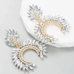 Grote Strass Statement Oorbellen Wit