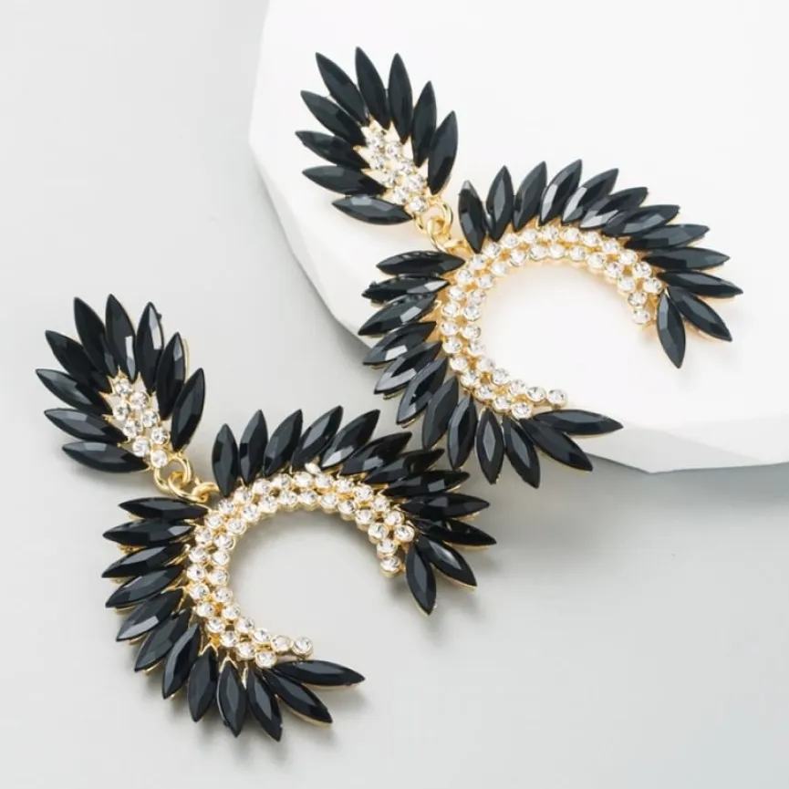 Grote Strass Statement Oorbellen Zwart