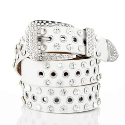 Grove Witte Lederlook Riem met Strass