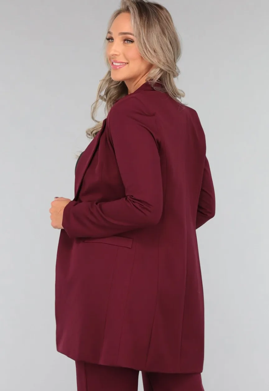 Halflange Burgundy Blazer met Stretch