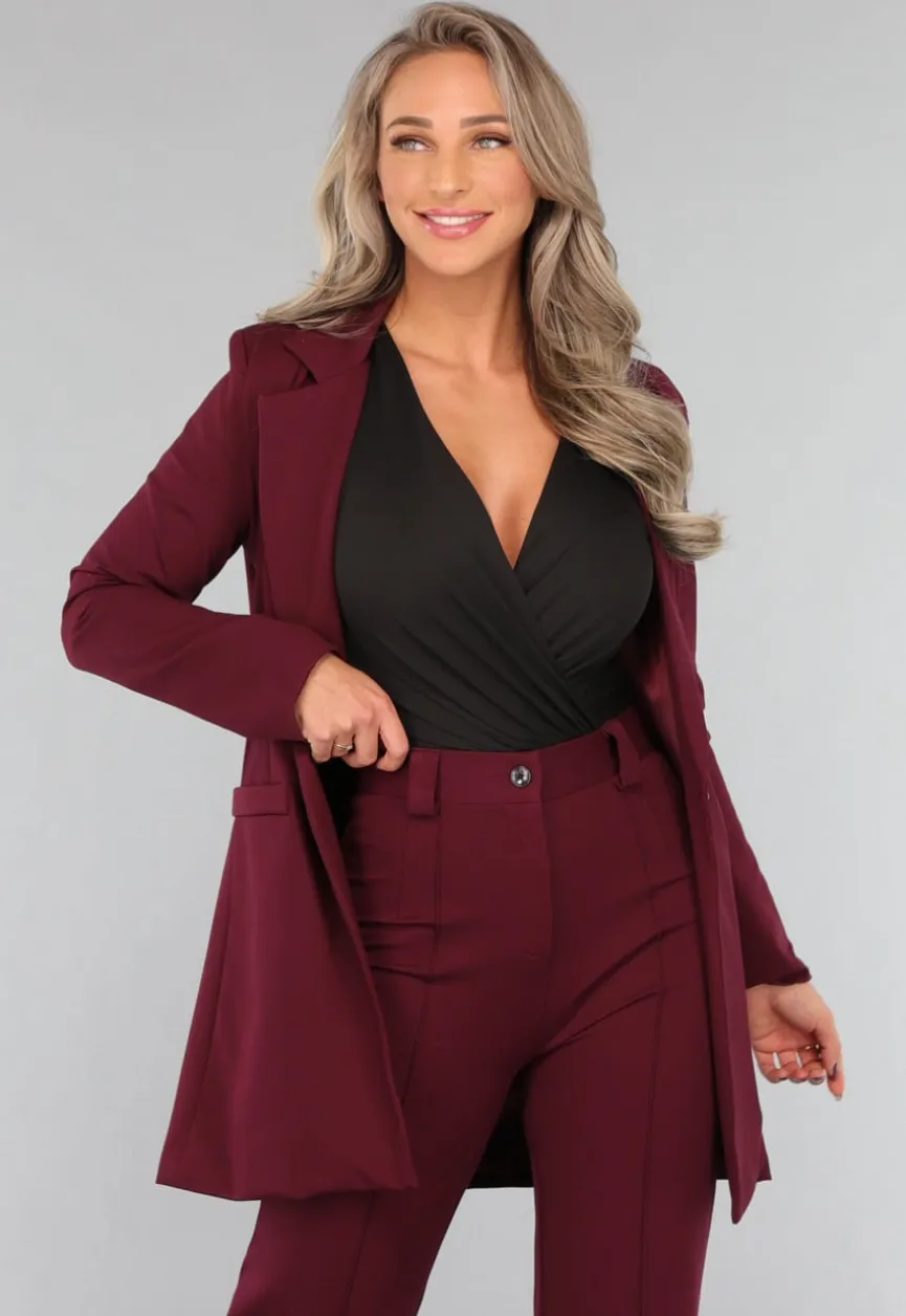 Halflange Burgundy Blazer met Stretch