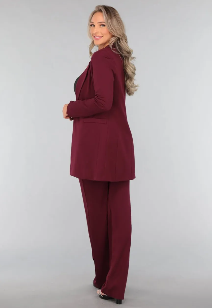 Halflange Burgundy Blazer met Stretch