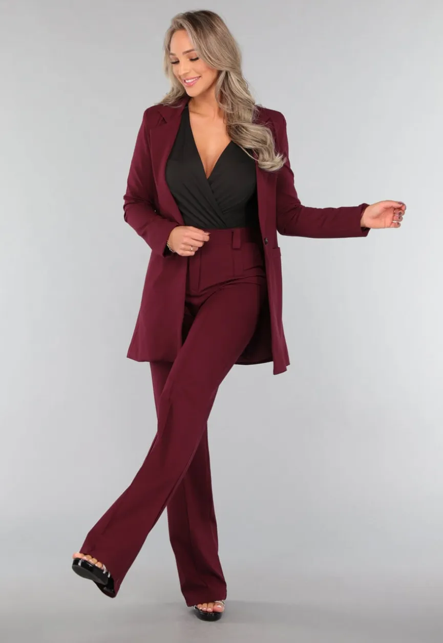 Halflange Burgundy Blazer met Stretch