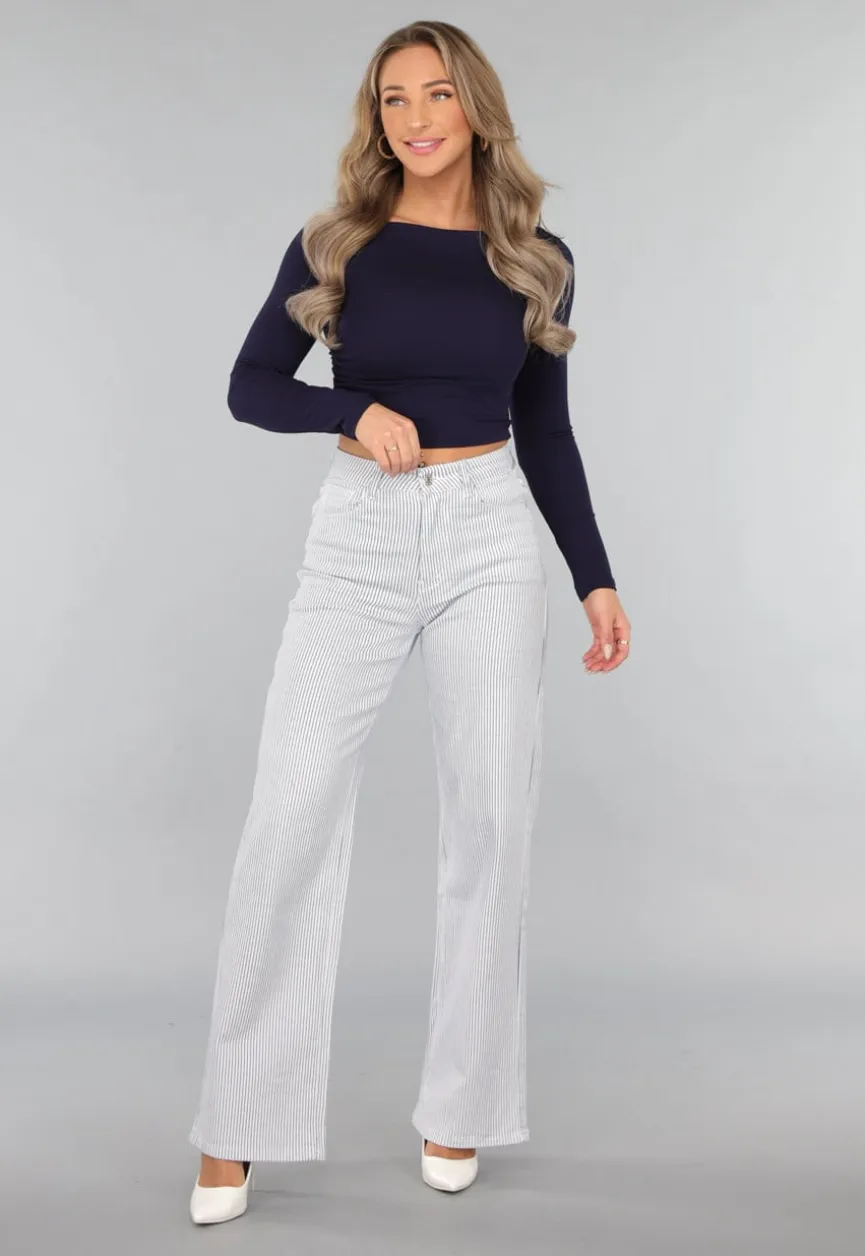High Rise Straight Leg Jeans met Streeppatroon