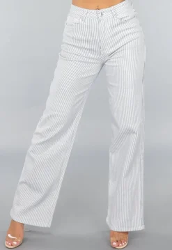 High Rise Straight Leg Jeans met Streeppatroon