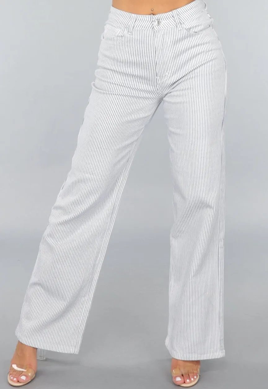 High Rise Straight Leg Jeans met Streeppatroon