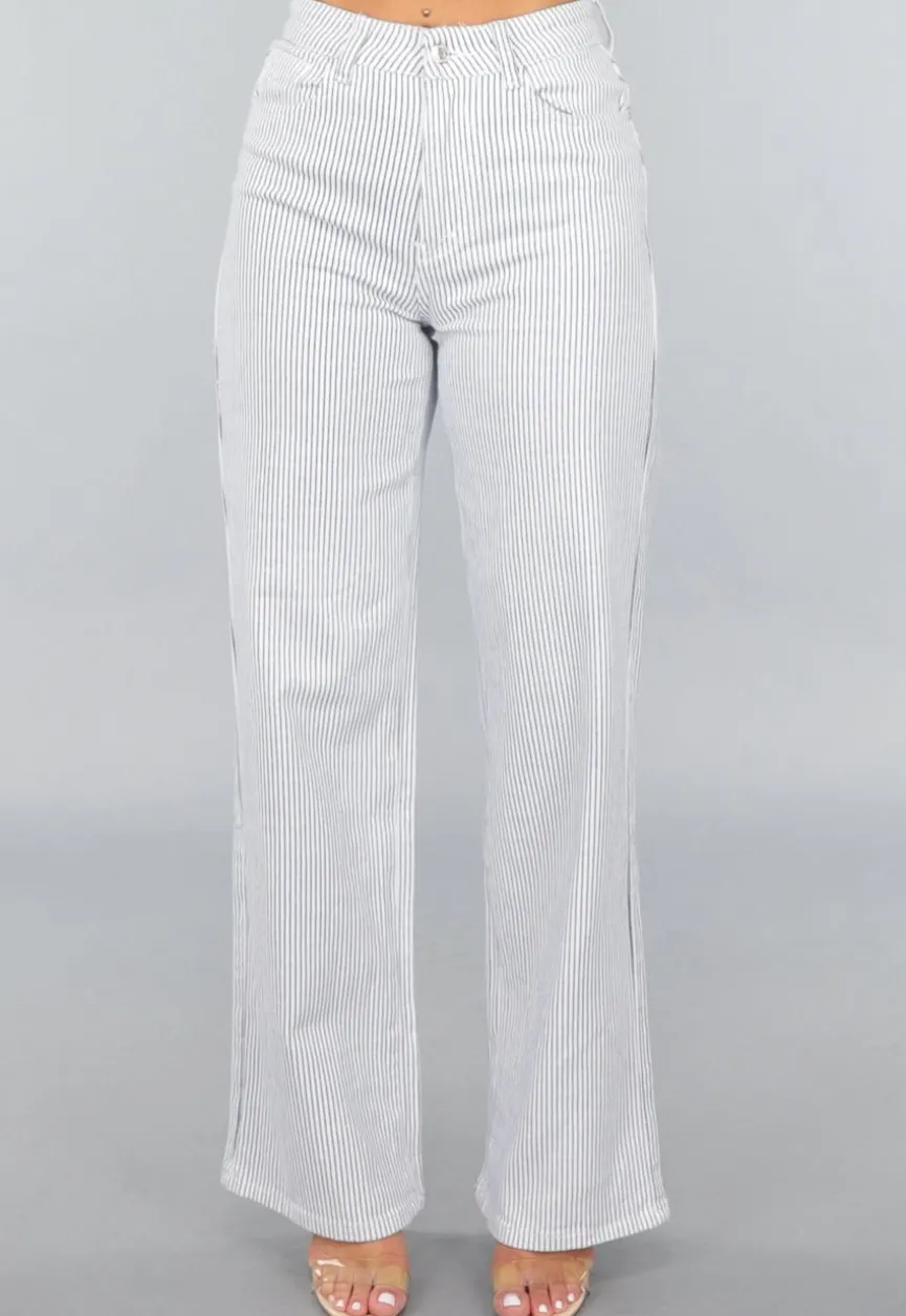 High Rise Straight Leg Jeans met Streeppatroon
