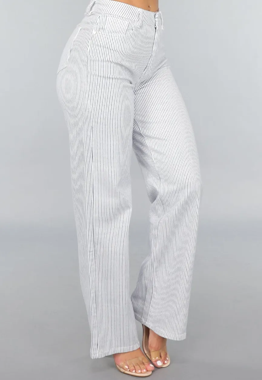 High Rise Straight Leg Jeans met Streeppatroon