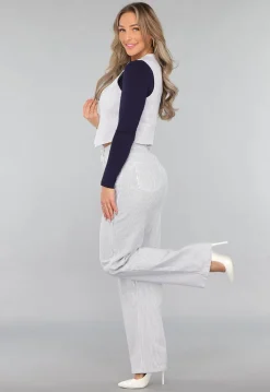 High Rise Straight Leg Jeans met Streeppatroon