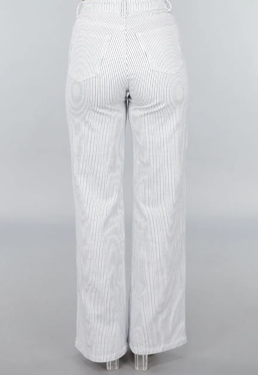 High Rise Straight Leg Jeans met Streeppatroon