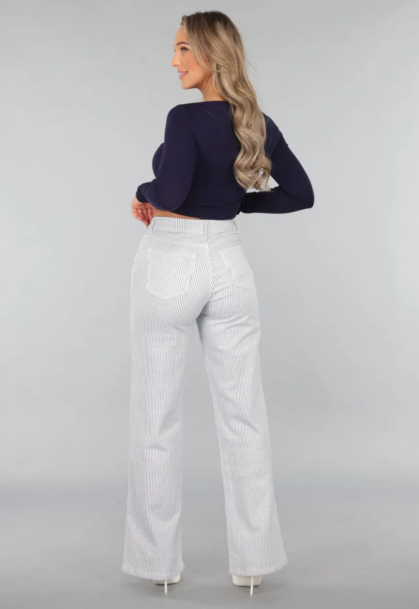 High Rise Straight Leg Jeans met Streeppatroon