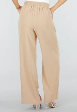 High Waist Beige Linnen Look Petite Broek met Tailleband