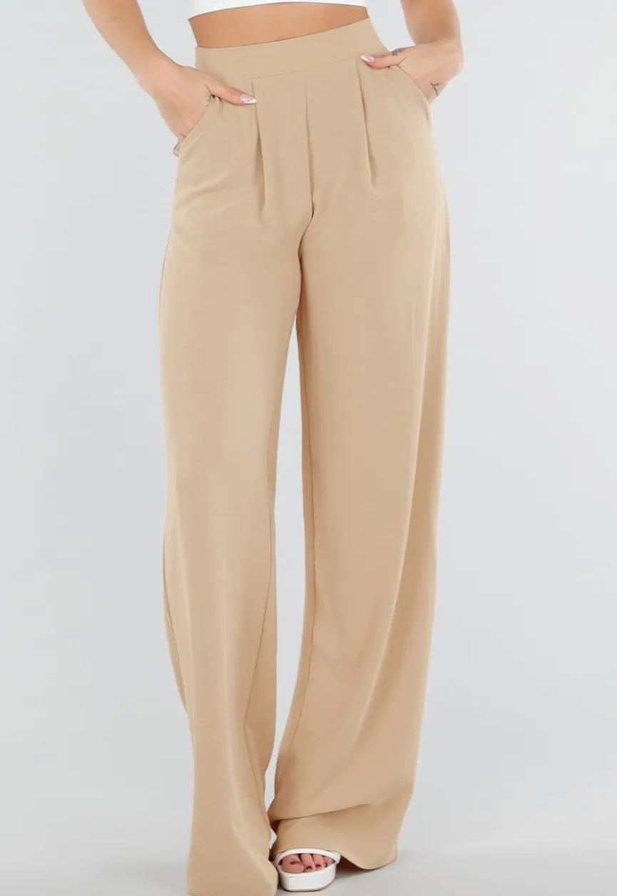 High Waist Beige Linnen Look Tall Broek met Tailleband