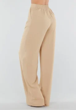 High Waist Beige Linnen Look Tall Broek met Tailleband