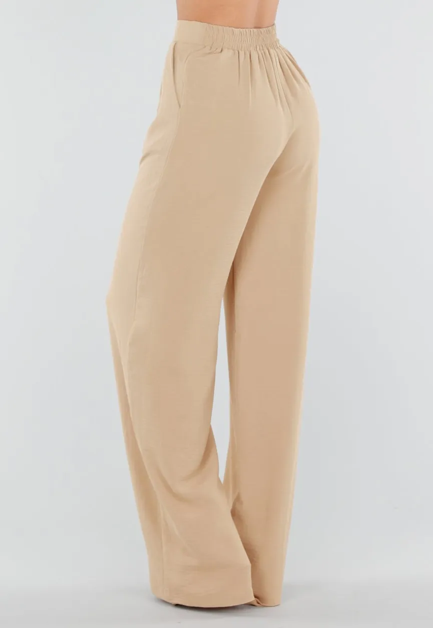High Waist Beige Linnen Look Tall Broek met Tailleband