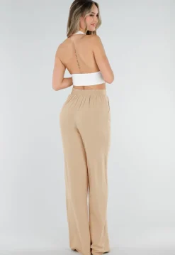 High Waist Beige Linnen Look Tall Broek met Tailleband