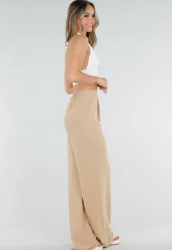 High Waist Beige Linnen Look Tall Broek met Tailleband