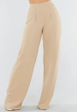 High Waist Beige Linnen Look Tall Broek met Tailleband