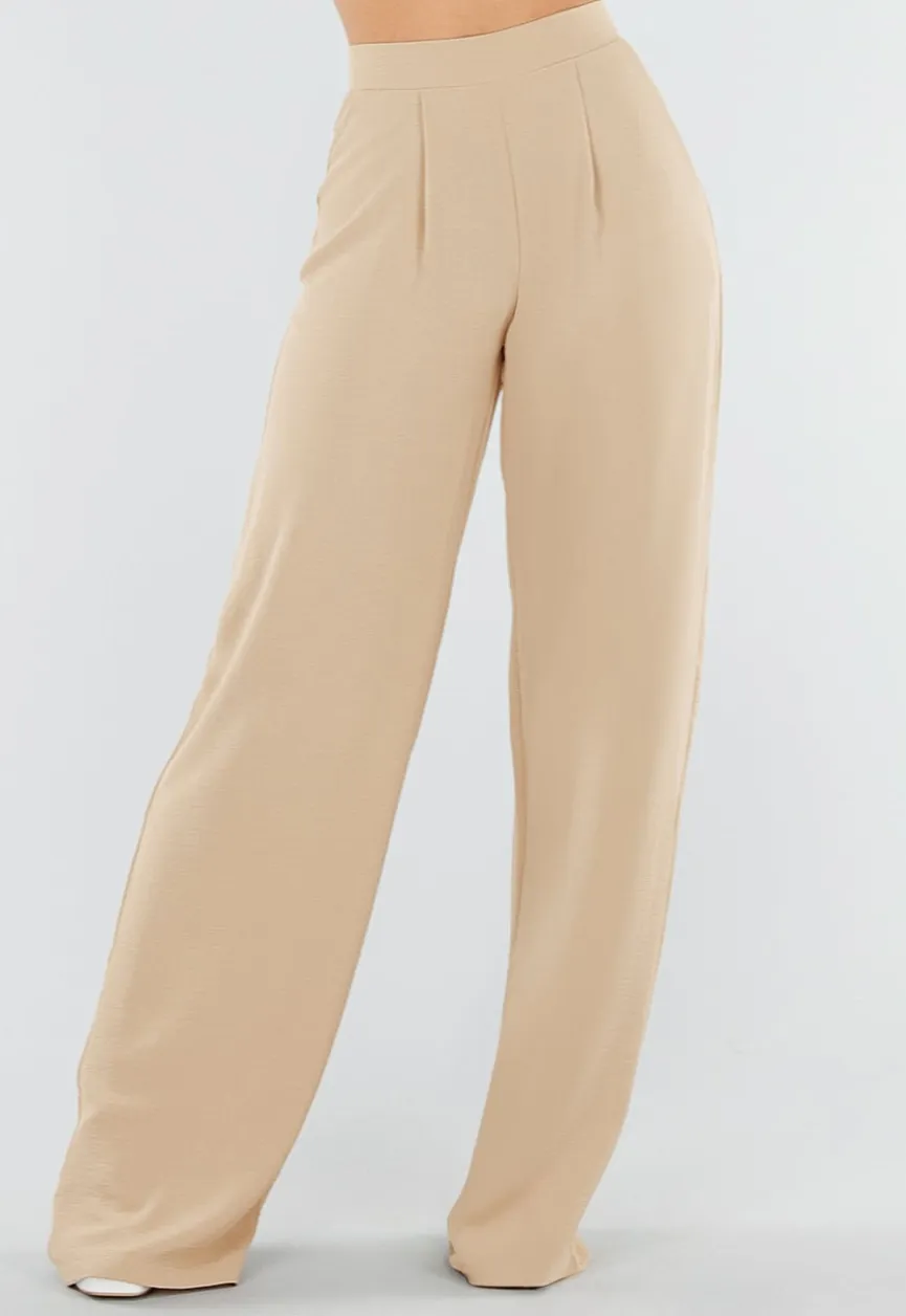 High Waist Beige Linnen Look Tall Broek met Tailleband