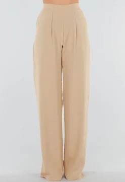 High Waist Beige Linnen Look Tall Broek met Tailleband