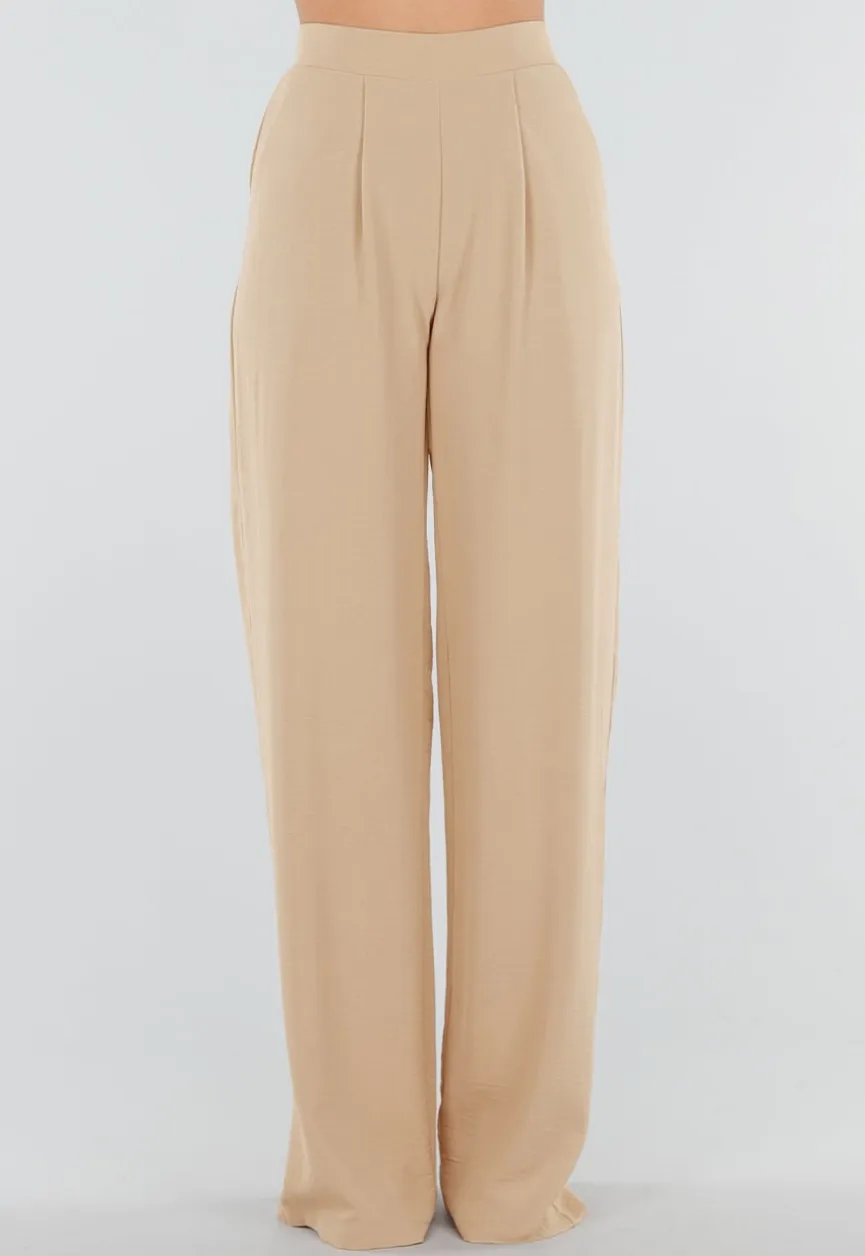 High Waist Beige Linnen Look Tall Broek met Tailleband